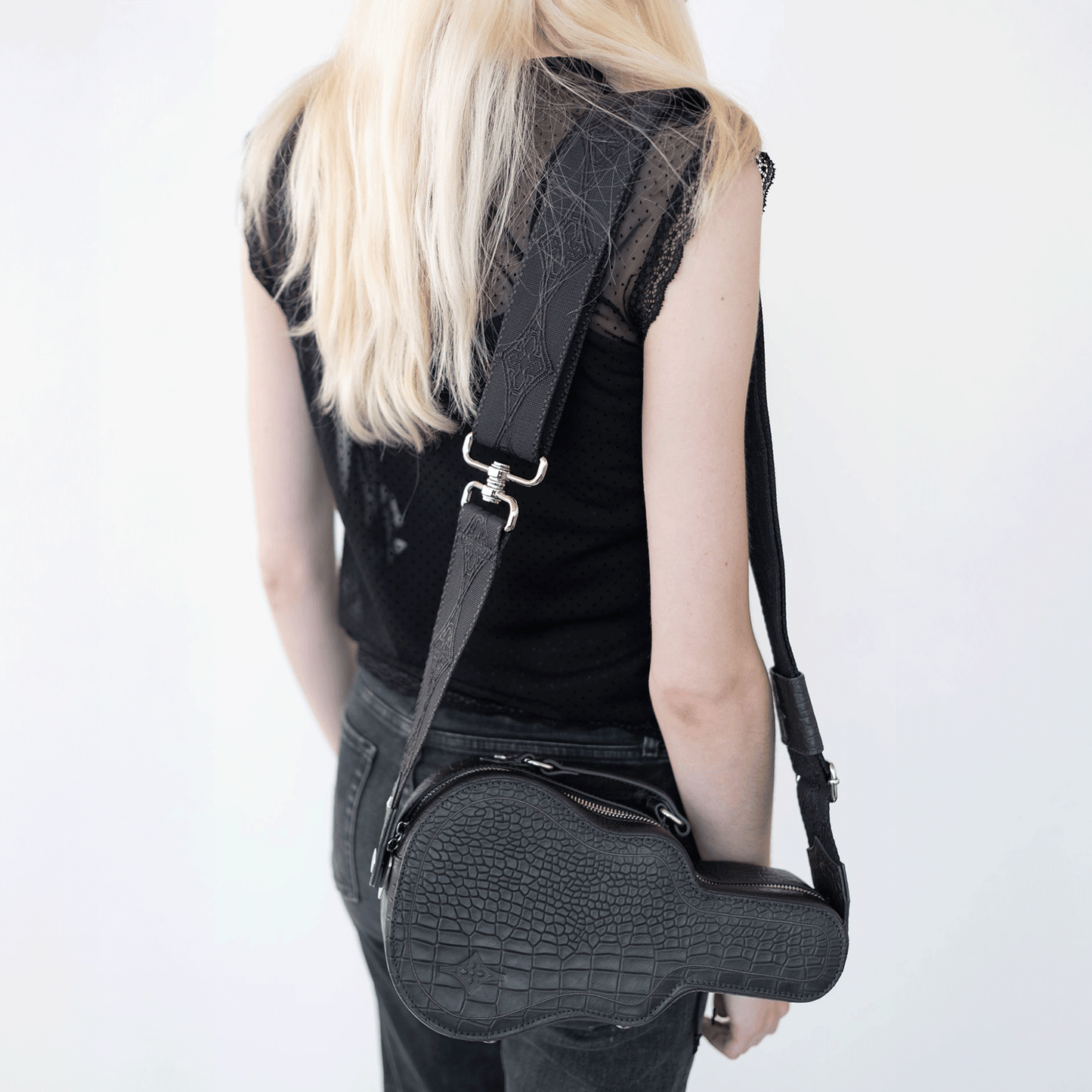 PRE-SALE: Mini Ritual Crossbody Bag BLACK CROC Guitar Case Bag with Real Guitar Strap