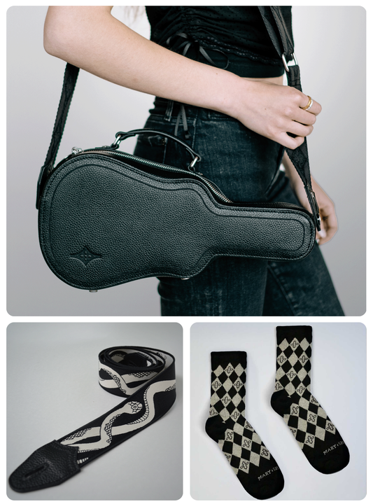BLACK RITUAL TRIO: Crossbody Bag + Slither Eclipse Strap + Harlequin Diamond Socks