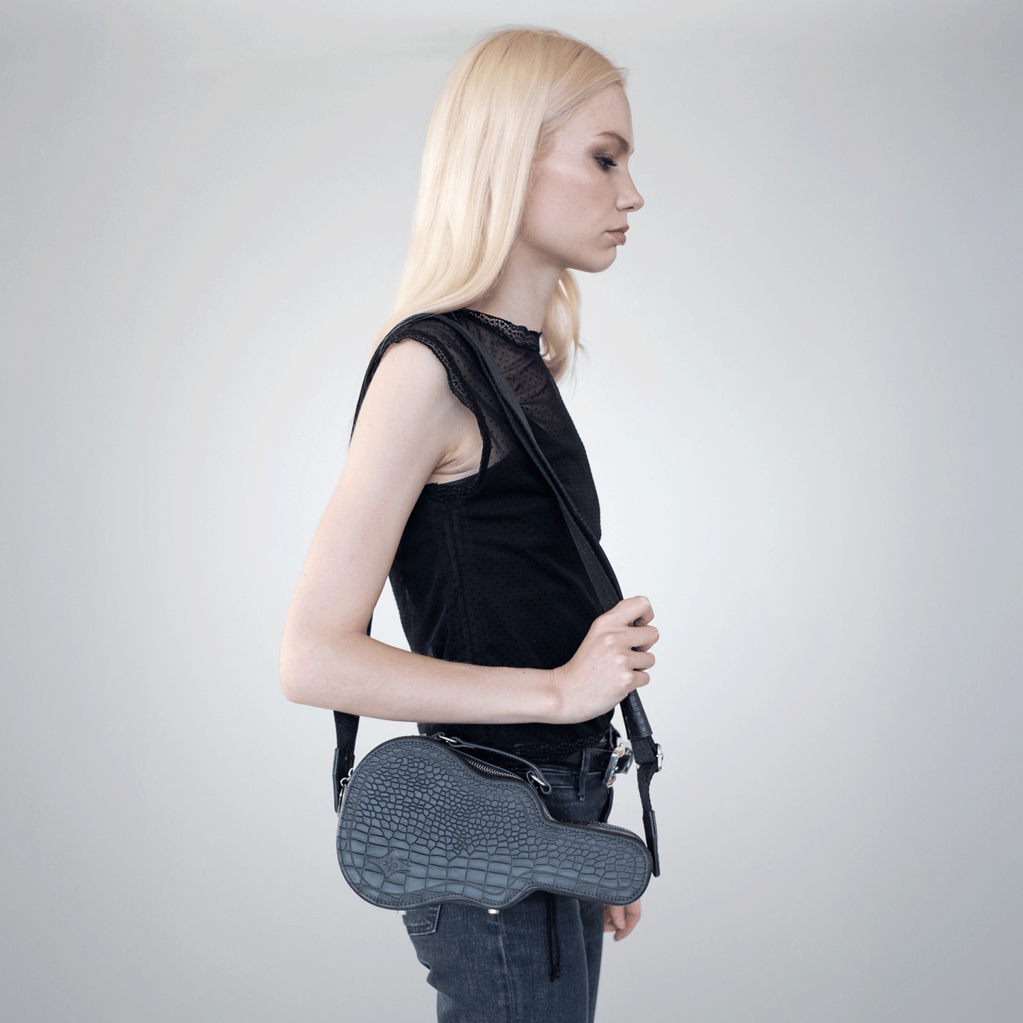 PRE-SALE: Mini Ritual Crossbody Bag BLACK CROC Guitar Case Bag with Real Guitar Strap