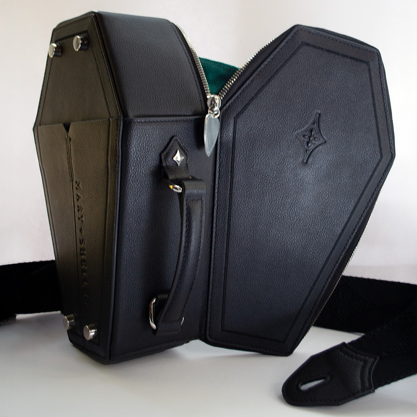Casquette Crossbody Bag BLACK Coffin-Shaped Bag with Real Guitar Strap