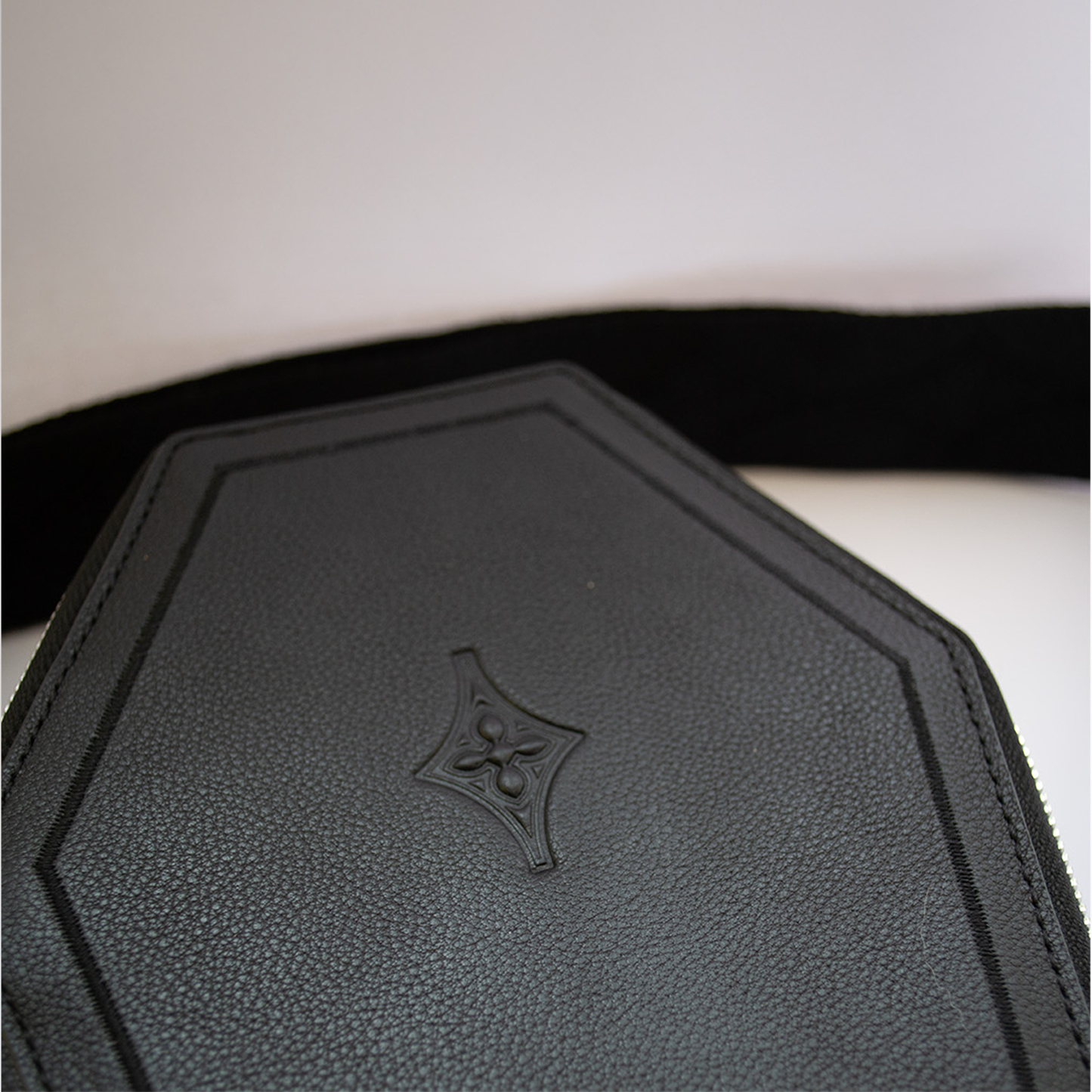 Casquette Crossbody Bag BLACK Coffin-Shaped Bag with Real Guitar Strap