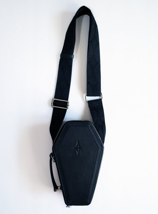 Casquette Crossbody Bag BLACK Coffin-Shaped Bag with Real Guitar Strap
