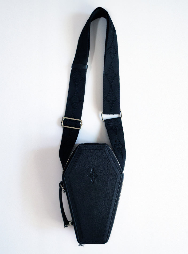 Casquette Crossbody Bag BLACK Coffin-Shaped Bag with Real Guitar Strap