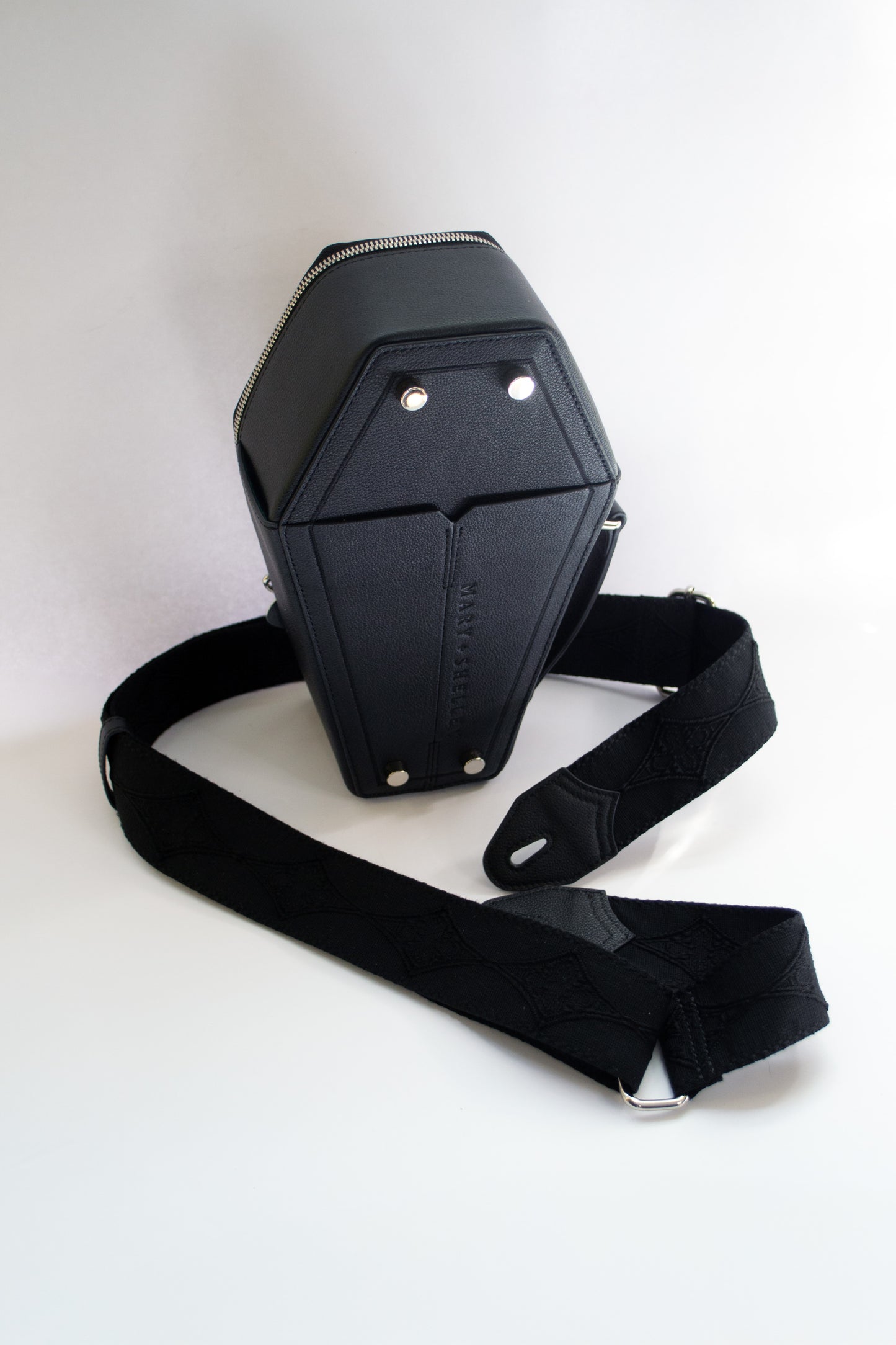 Casquette Crossbody Bag BLACK Coffin-Shaped Bag with Real Guitar Strap