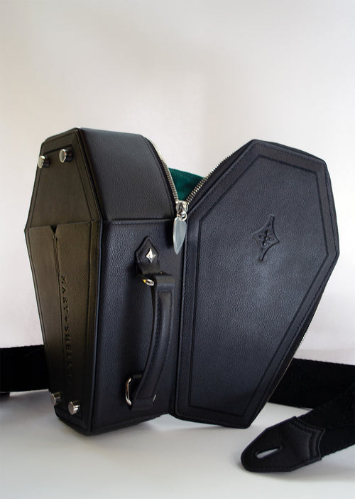 Casquette Crossbody Bag BLACK Coffin-Shaped Bag with Real Guitar Strap